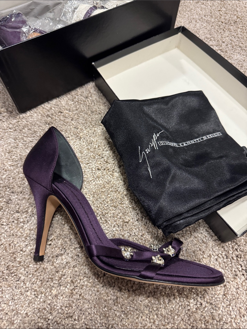 Giuseppe Zanotti Purple Satin Jeweled D'Orsay Heels